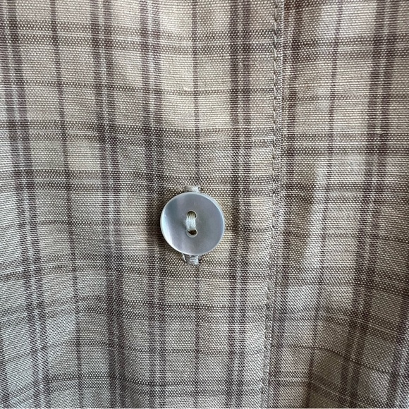 Talbots Silk Linen Button Up Shirt Plaid Gray Yellow Petite Sz 14 Office - Picture 5 of 13